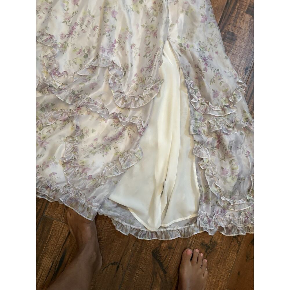 Altar'd State Floral Chiffon Maxi Dress Long Lace-Up Ruffle Womens Size L - Picture 5 of 8